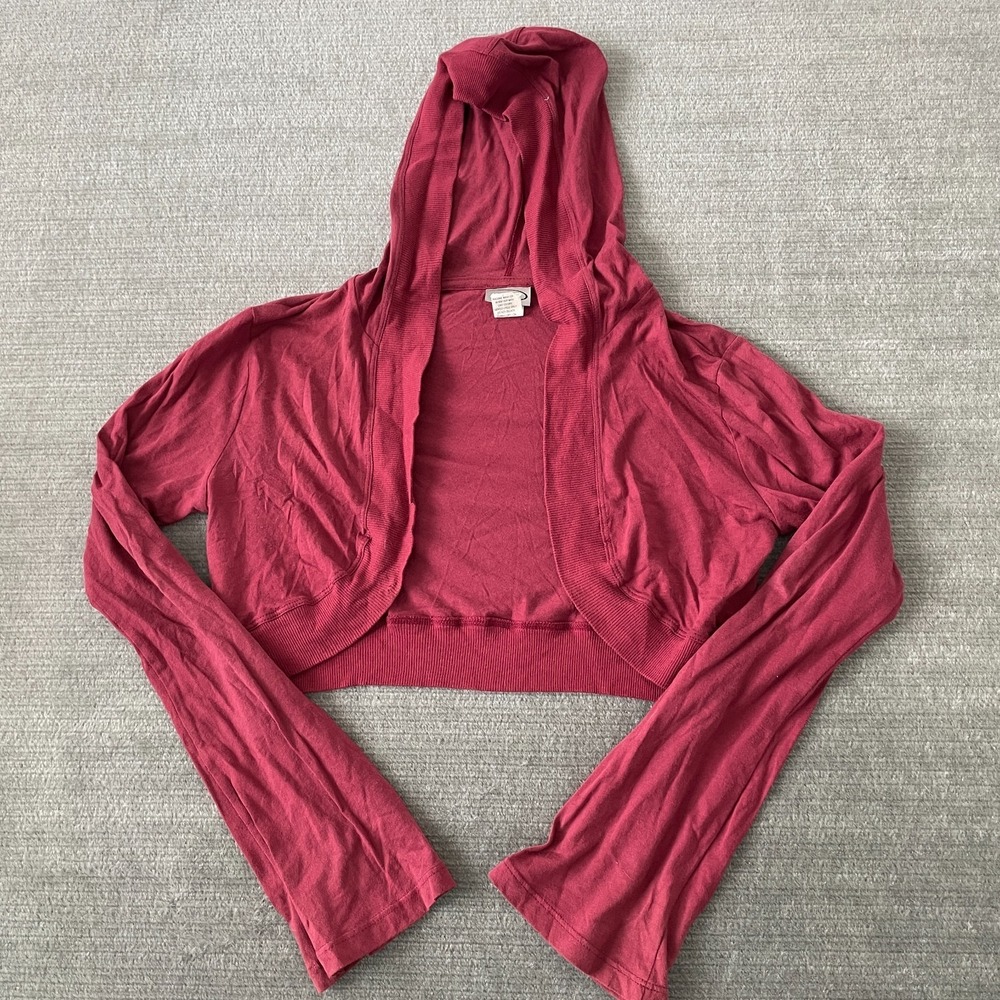 Y2K Rave Cardigan Women L Red‎ Open Flare Sleeve Hooded Festival Indie Sleaze